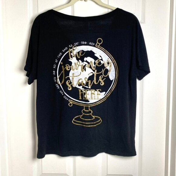 Bella Canvas University Tees Alpha Chi Omega Black V-Neck Tee Size Medium - Picture 8 of 11